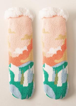 Шкарпетки теплі чоловічі і жіночі з принтом "живопис", з подвійною структурою котон+поліефір, протиковзкові, універсальний розмір