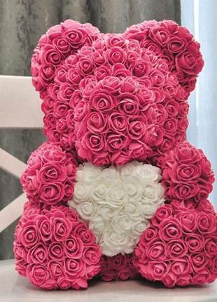 Мишко з 3d троянд ведмідь з серцем в подарунковій упаковці 40 см8 фото