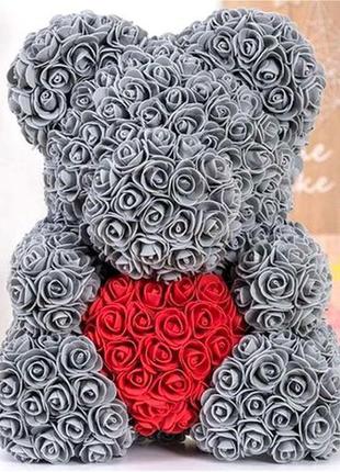 Мишко з 3d троянд ведмідь тедді з серцем в подарунковій упаковці5 фото