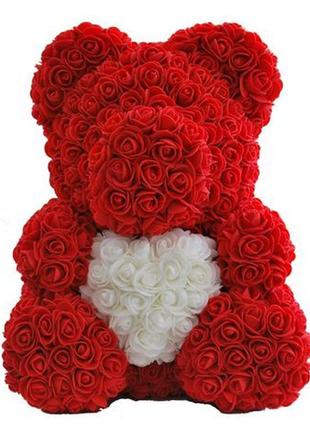 Мишко з 3d троянд ведмідь тедді з серцем в подарунковій упаковці8 фото