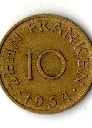 Германия протекторат саар 10 франков 1954 год №1099