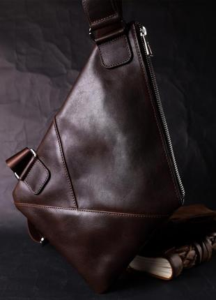 Стильная мужская сумка на плече из натуральной кожи grande pelle 11669 коричневая7 фото