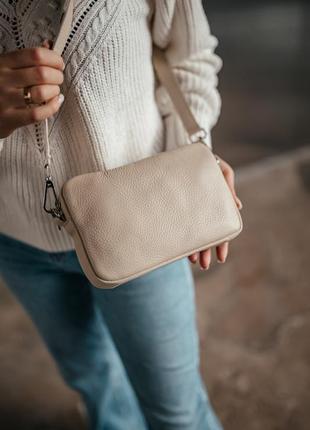 Женская кожаная сумочка, стильная сумка из натуральной кожи, маленькая бежевая сумка клатч6 фото