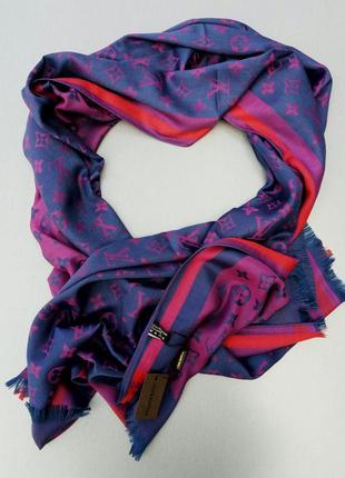 Louis vuitton шарф женский кашемировый синий с розовым1 фото