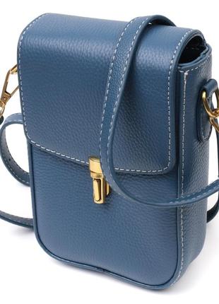 Женская сумка вертикального формата с клапаном из натуральной кожи vintage 22310 голубая1 фото