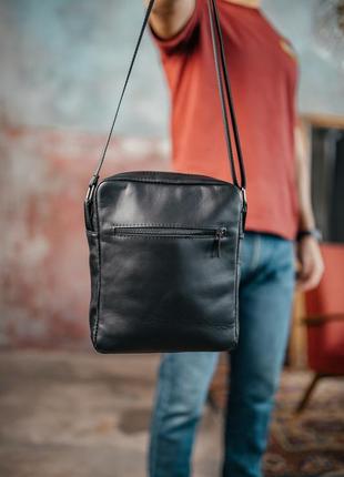 Мужская каркасная барсетка, черная сумка через плечо из натуральной кожи, классический мессенджер7 фото