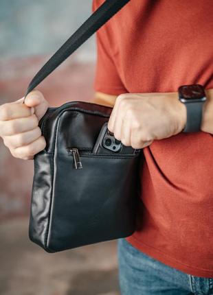 Мужская каркасная барсетка, черная сумка через плечо из натуральной кожи, классический мессенджер5 фото