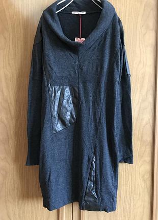 Aldo martin's-эксклюзив! новое шерстяное платье с кожаными вставками! р.-44