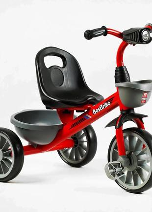 Детский трехколёсный велосипед  корзинкой и музыкальной фарой best trike bs-23044 красный