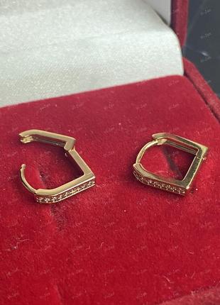 Жіночі сережки-конго (кільця) xuping позолочені з камінням позолота 18к в оксамитовому футлярі2 фото