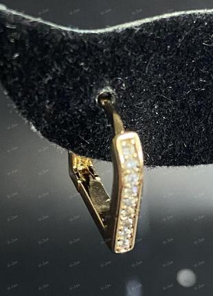 Жіночі сережки-конго (кільця) xuping позолочені з камінням позолота 18к в оксамитовому футлярі3 фото