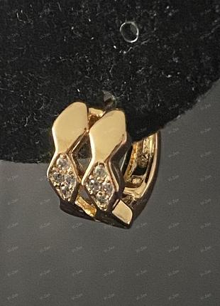 Женские серьги xuping-кольца (конго) позолоченные с камнями позолота 18к  в бархатном футляре4 фото