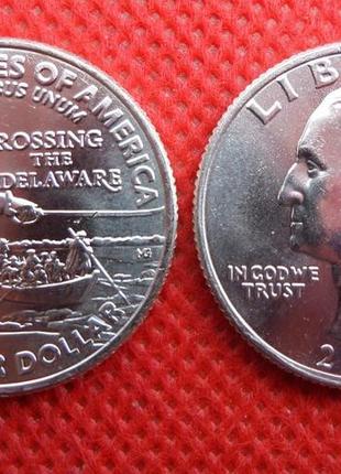 Монета сша 25 центов 2021 г. генерал джордж вашингтон форсирует делавэр коннектикут