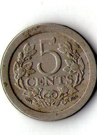 Нидерланды 5 центов, 1907 год королева вильгельмина №1160