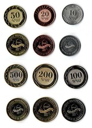 Armenia армения - набор 6 монет 10 20 50 100 200 500 dram 2023 unc 30 лет национальной валюты