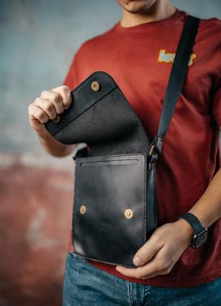 Мужская барсетка с клапаном, черная сумка через плечо из натуральной кожи, классический мессенджер5 фото