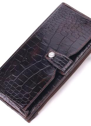 Лакированное вертикальное мужское портмоне из натуральной кожи с тиснением под крокодила karya 214241 фото