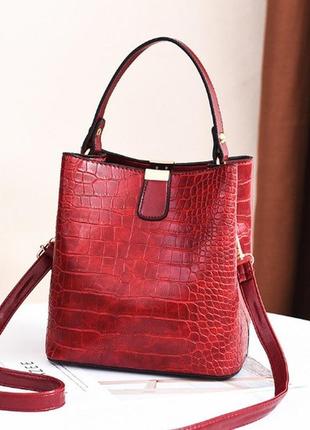 Женская модная сумочка рептилия на плечо, маленькая сумка под рептилию чёрная, красная7 фото