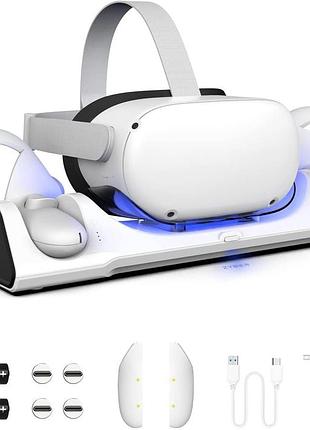 Зарядная док-станция zyber charging dock al-q016 для meta quest 2 белая подставка для vr гарнитуры контроллеров и elite strap