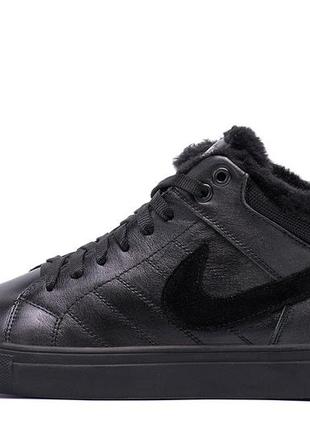 Мужские зимние кожаные ботинки nike black leather