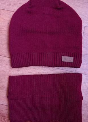 Зимний комплект подростковый шапка + снуд  бордовый 52-56 р.6 фото