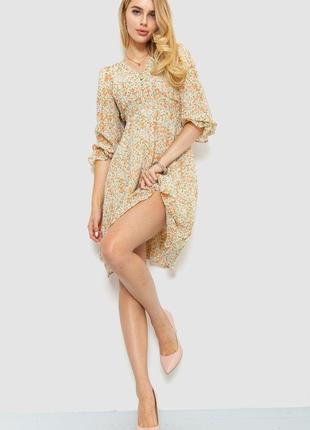 Сукня шифонова з квітковим принтом, колір молочно-персиковий, 214r6112-1