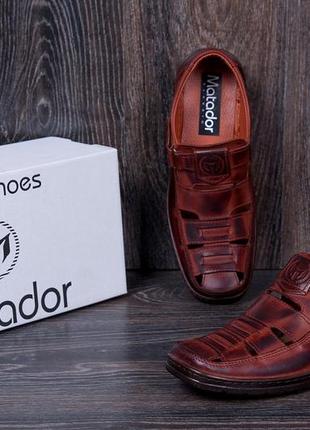 Мужские кожаные летние туфли matador brown6 фото