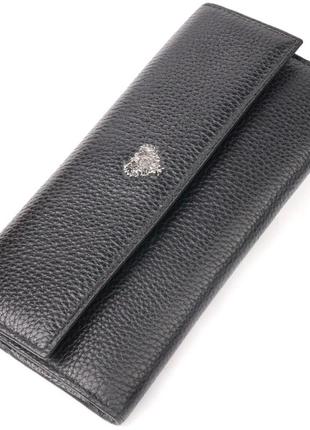 Стильний жіночий гаманець із натуральної зернистої шкіри karya 21007 чорний