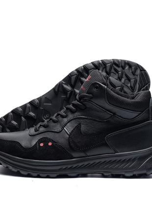 Мужские зимние кожаные кроссовки nike venture runner black