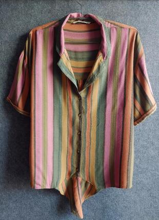 Блуза рубашка из вискозы в вертикальную полоску 48-50 размера5 фото