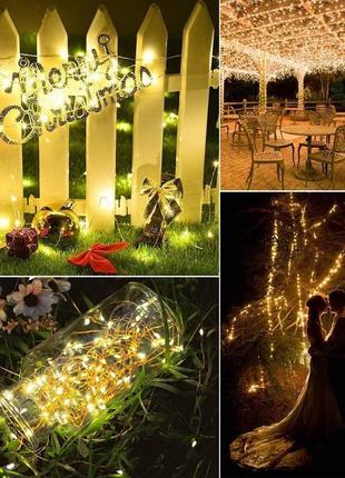 Набір із 2 зовнішніх світлодіодних сонячних гірлянд із водонепроникного зіркового мідного дроту для саду, спальні, весілля4 фото