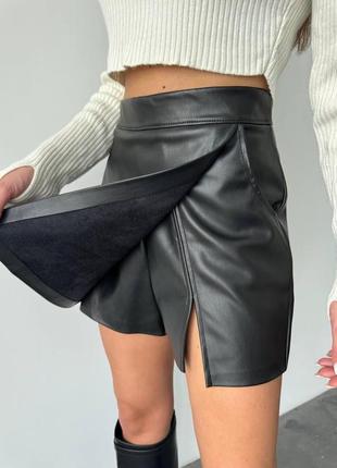 Юбка-шорты | кожаная юбка | стильная юбка8 фото