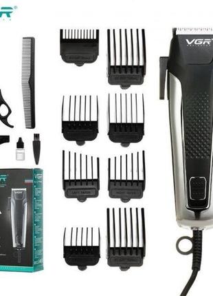 Профессиональная машинка для стрижки волос 8 насадок vgr v-120 pro черный + ножницы