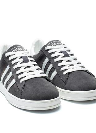 Мужские кожаные кроссовки adidas grey3 фото