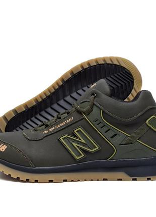 Мужские зимние кожаные кроссовки nb clasic green