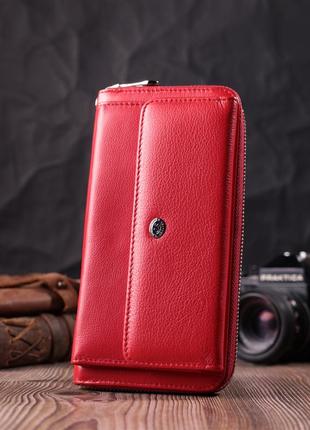 Симпатичний гаманець-клатч з ручкою для носіння в руці з натуральної шкіри st leather 22530 червоний6 фото