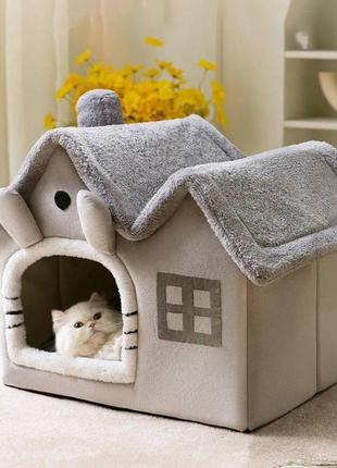 Будиночок (лежанка) для котів і маленьких собак із м'якою подушкою2 фото