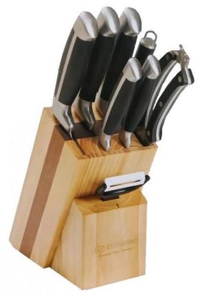 Набір кухонних ножів на дерев'яній підставці edenberg eb-3612 (9 передм)1 фото