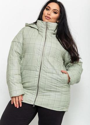 Куртка женская в клетку  демисезонная  батал, цвет оливковый, 224rp036