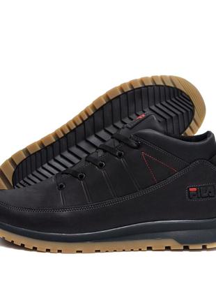 Чоловічі зимові шкіряні кросівки fila black classic