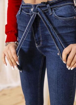 Темно-сині жіночі джинси, скінні з поясом, 164r1180-75 фото