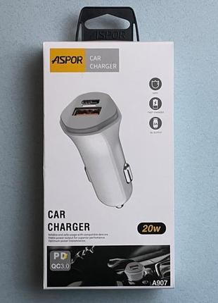Автозарядне швидке type c 20w 2-usb pd type-c автомобільне