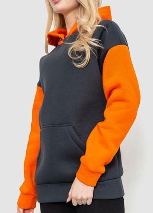 Худи женский на флисе, цвет грифельно-оранжевый, 102r3123 фото