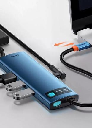 Хаб baseus 8в1 metal gleam |3хusb, hdmi type c, 100w pd, lan, tf