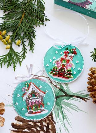 Набір для вишивання бісером новорічної іграшки новорічний будиночок абрис арт abt020