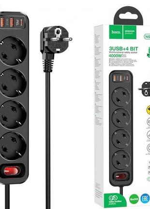 Мережевий подовжувач носо|2хusb/1хтуре-c, 4 розетки, 4000w, 20w/3