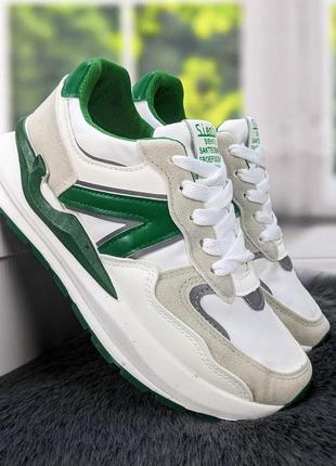 Кросівки жіночі білі з зеленим на об'ємній підошві сар 44493 фото