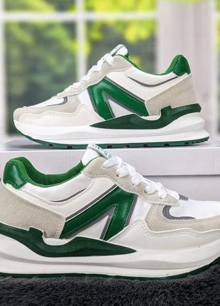 Кросівки жіночі білі з зеленим на об'ємній підошві сар 44492 фото