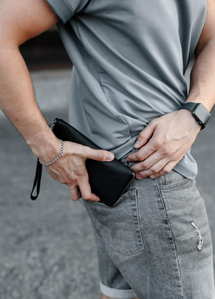 Чоловічий клатч-гаманець із натуральної зернистої шкіри skill trampl (чорний)6 фото