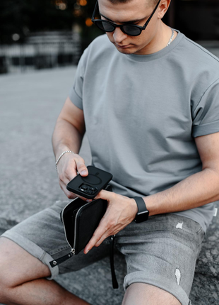 Чоловічий клатч-гаманець із натуральної зернистої шкіри skill trampl (чорний)7 фото